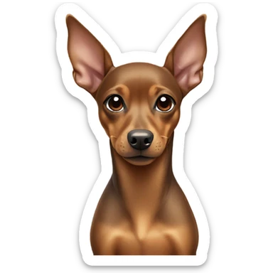 Fully tan miniature pinscher with thick neck with a white stripe in the center, and outward long ears  sticker