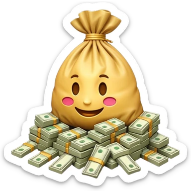 Luxury 3D emoji, overflowing money bag, stacks of cash, premium lighting, rich glossy look, ultra clean, transparent background


 sticker