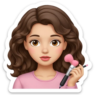 Chica castaña con el pelo ondulado aplicándose rubor  sticker