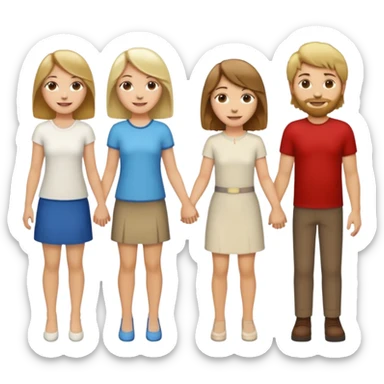 Five people holdings hands, made up of one white woman with long brown hair, one white woman with short brown hair, one white woman with shoulder length blonde hair, one white woman with shaggy blonde hair, and one white man with short brown hair sticker
