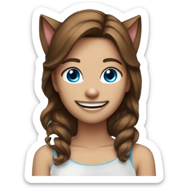 Laughing girl emoji brown hair blue eyes cat ears sticker