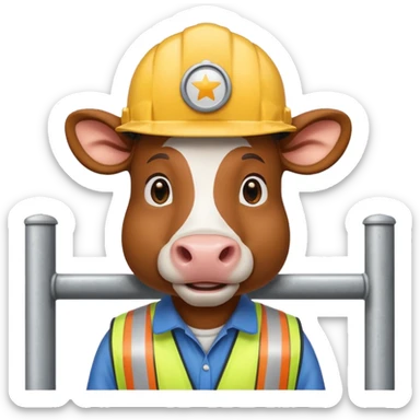 cow with a hard hat inside a toll booth sticker