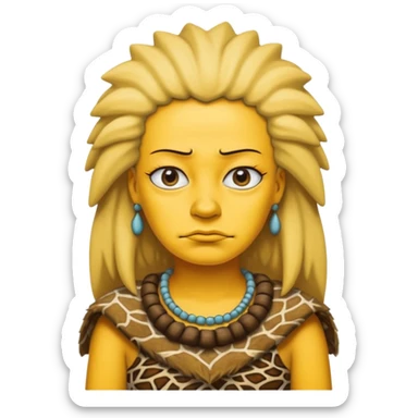 a simpson woman wearing ancient animal skin cloth, half body, icon, yellow skin sticker