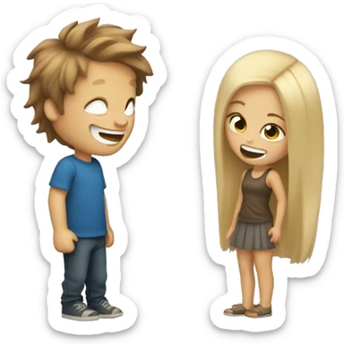 brown hair girl laughing and blonde hair boy is crying  sticker