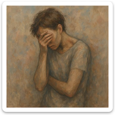 the concept of shame, interpreted visually, emotional expression, body language, subtle colors, abstract background sticker