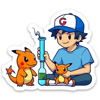 21 yo Handsome Ash Ketchum using a bong with charizard sticker