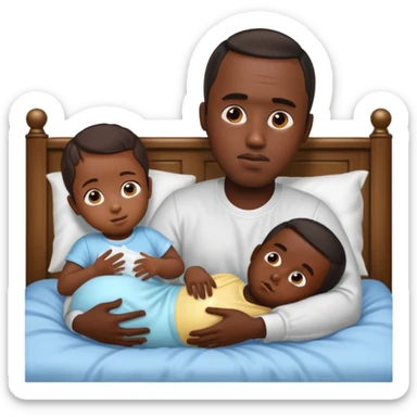 Diddy with baby oil and a kid in bed sticker
