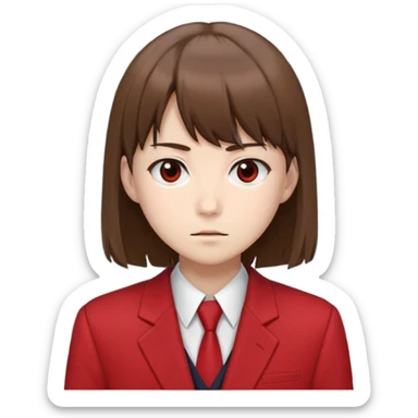 Kiyotaka Ayanokoji from Classroom of the Elite, calm and emotionless expression, brown hair with bangs, sharp eyes, wearing red school blazer with white shirt sticker