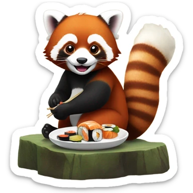 Red panda eating sushi  sticker