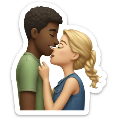 Boy kissing girl on the cheek  sticker