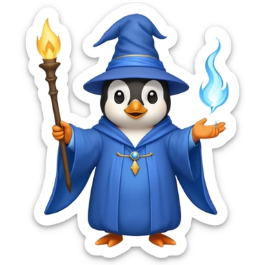 penguin wizard casting a spell blue robe sticker