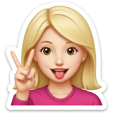 make a girl who is sticking her tounge out with two peace signs sticker