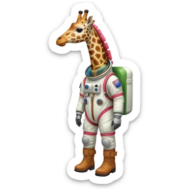 watermelon body with only the head of a giraffe poking out, wearing brown boots and an astronaut helmet sticker