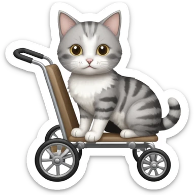 grey and white cat in a cat wheelchair sticker
