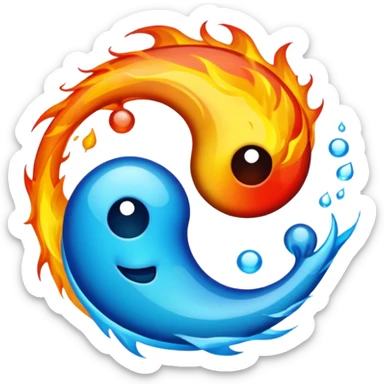 The fire and water emojis are in the form of the yin-yan symbol in front of a completely black background. sticker