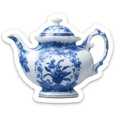 Antique porcelain teapot blue sticker