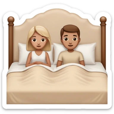 Two persons bed with white bedding and a beige head board sticker