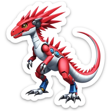 Spiky Cool Edgy Futuristic shiny colorful Digimon-Fakemon-Guilmon-Velociraptor-Mecha full body  sticker
