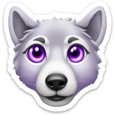loup violet avec une loupe sur un oeil simple qui sourit ou qui dit merci sticker