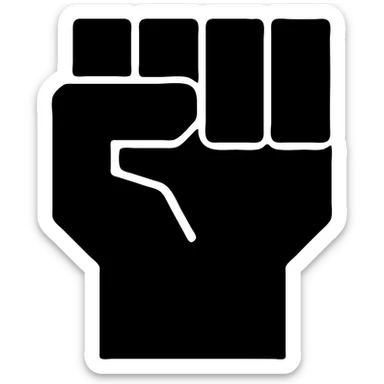 Powerful robot fist, blocky and mechanical, all fingers wider and the same height, solid grey filled icon style, transparent background. sticker