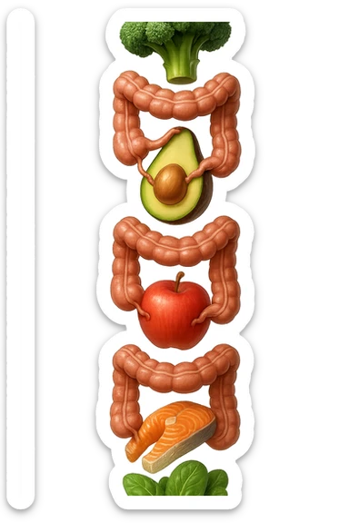 cibo sano fluttua in aria verticalmente stringendo piccoli colon umani, stile emoji iphone, iperrealistico 4k sticker