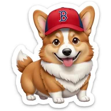 Corgi wearing Boston Red Sox hat sticker