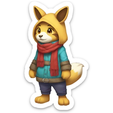 Anthro Sona Fakemon with a scarf and a hood Full Body sticker