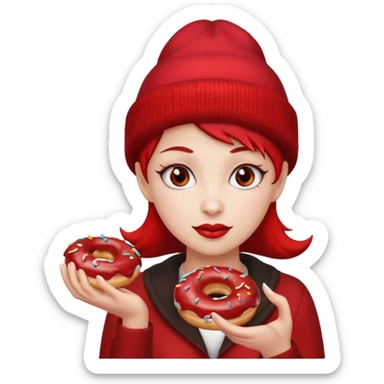 female devil wearing beanies holding donut sticker