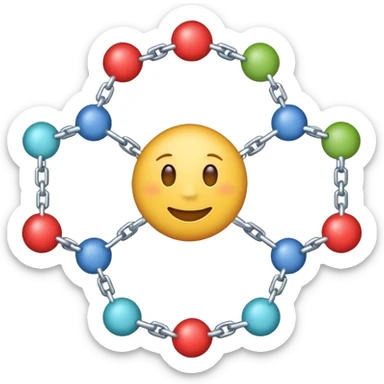 emoji-style illustration of a glycogen molecule: a central circle representing glycogenin with many short, branched chains radiating outward, each chain made of small connected circles representing glucose units, with frequent branch points, overall compact and tree-like sticker