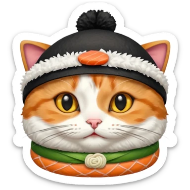 cat wearing a hat made out of sushi sticker