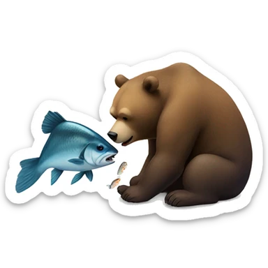 The bear is eating fish and there is a fish nearby sticker