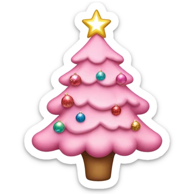 Cute pink Christmas tree with delicate ornaments, lights, and a sparkling star on top sticker