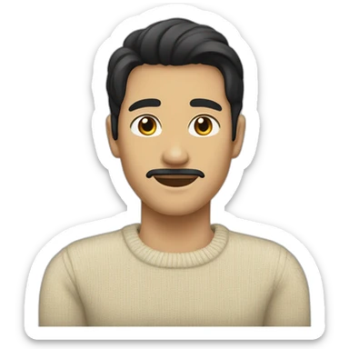 a guy with a long classic hairstyle, he has black hair, he has black eyes, he also has a beige sweater, he is tall, he has an elongated neck. sticker