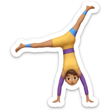 3D emoji style person doing cartwheel/flip pose, centered, soft shadow, white background. sticker