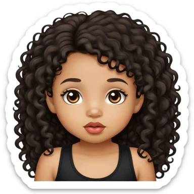 light brown skin tone, very adorable toddler, with big plump lips, long long lashes, black curly long hair, brown eyes, black tank top sticker