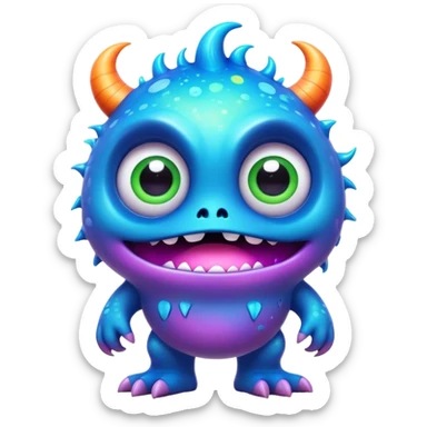 Macroscopic view, 3D, create an image of a cartoon monster with extra big shining eyes, by thomas kinkade and paul lehr, pixar cute character design, by Anne Stokes, splashes of neon galaxies, adorably cute, drew struzan inspiration, 2019, by Wojciech Korneli Stattler, beautiful matte painting sticker