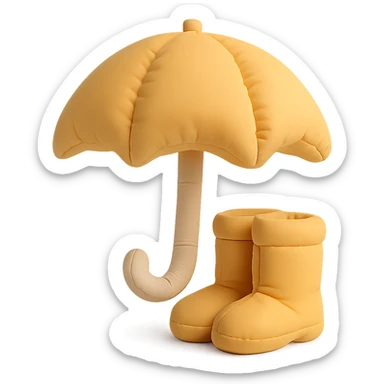 umbrella with matching rain boots, plush and rounded, cute, cushion style sticker