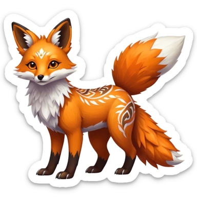 Epic Feral Rare Fantasy shiny cool fluffy Vernid-Trico-Fox-species-hybrid-animal by LiLaiRa, tribal-ark-patterns , tufted ears, full body sticker