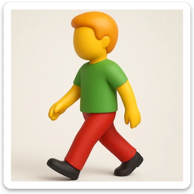 Create a walking man emoji with moderate red pants and no face, in a 3D emoji style inspired by the reference image. Keep the pose and proportions similar to the original. sticker