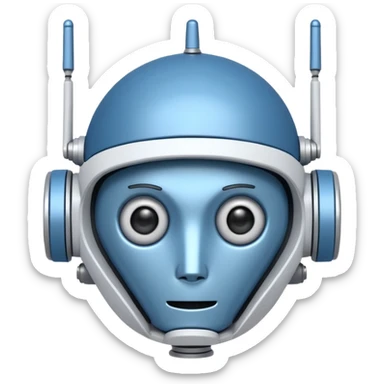 tête de robot cosmonaute bleu et blanc avec une antenne et des yeux plié sticker