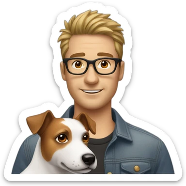 White Man with spiky hair with glasses with jack russell terrier dog sticker