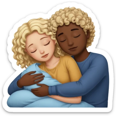 blonde girl and dark skin boy with curly hair sleeping and cuddling sticker