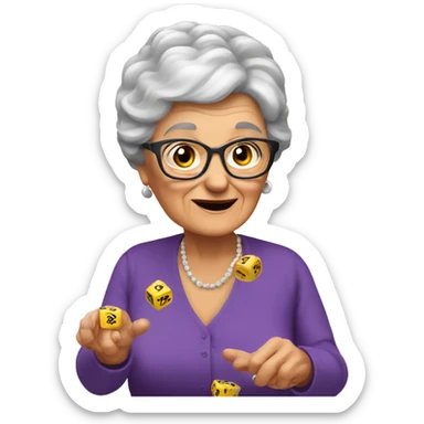a grandmother rolling dice sticker
