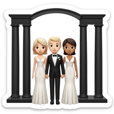 A 3D cartoon courthouse wedding venue with a bride and groom standing at the entrance, elegant white columns, soft natural lighting, simple modern decor, minimal background, realistic Memoji-style rendering. sticker