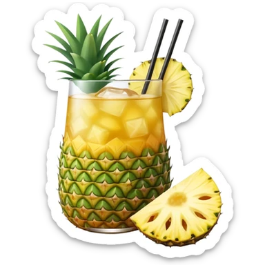 yellow pineapple refresher cocktail with only one slice of pinapple sticker