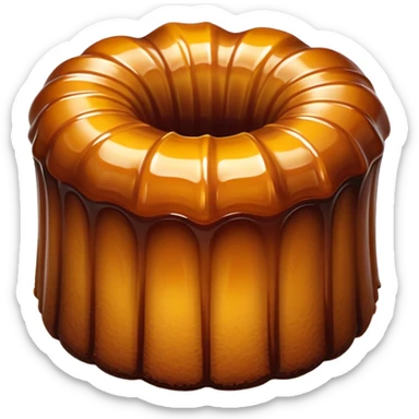 Cinematic rich cannelé, dark caramelized crust with a soft, custard-like interior, glossy finish, warm golden hues, elegant and indulgent. sticker