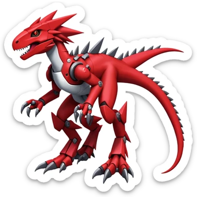 Spiky Cool Edgy Futuristic Red Digimon-Fakemon-Guilmon-Velociraptor-Mecha full body sticker