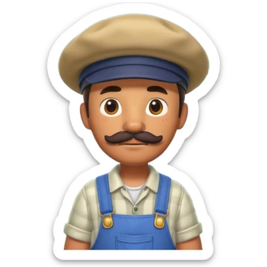 ANIMAL CROSSING CHARACTER ONLY: human famer with a beret and a mustache in the aninal crossing world 3d sticker