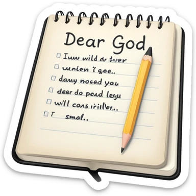 Open notebook with "Dear God" written at top of page and pencil beside it sticker
