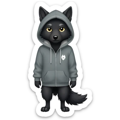 black wolf in a hoody with title “MAIR” sticker